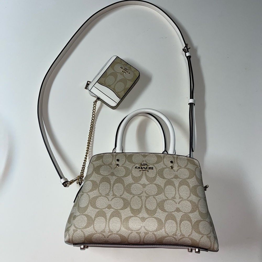 Coach Mini Lillie Carryall Signature Light Khaki With Matching Wallet